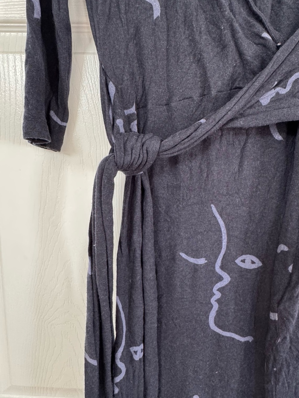 Paloma Wool Navy Wrap Midi Dress with Lavender Line Faces - Picture 3 of 8